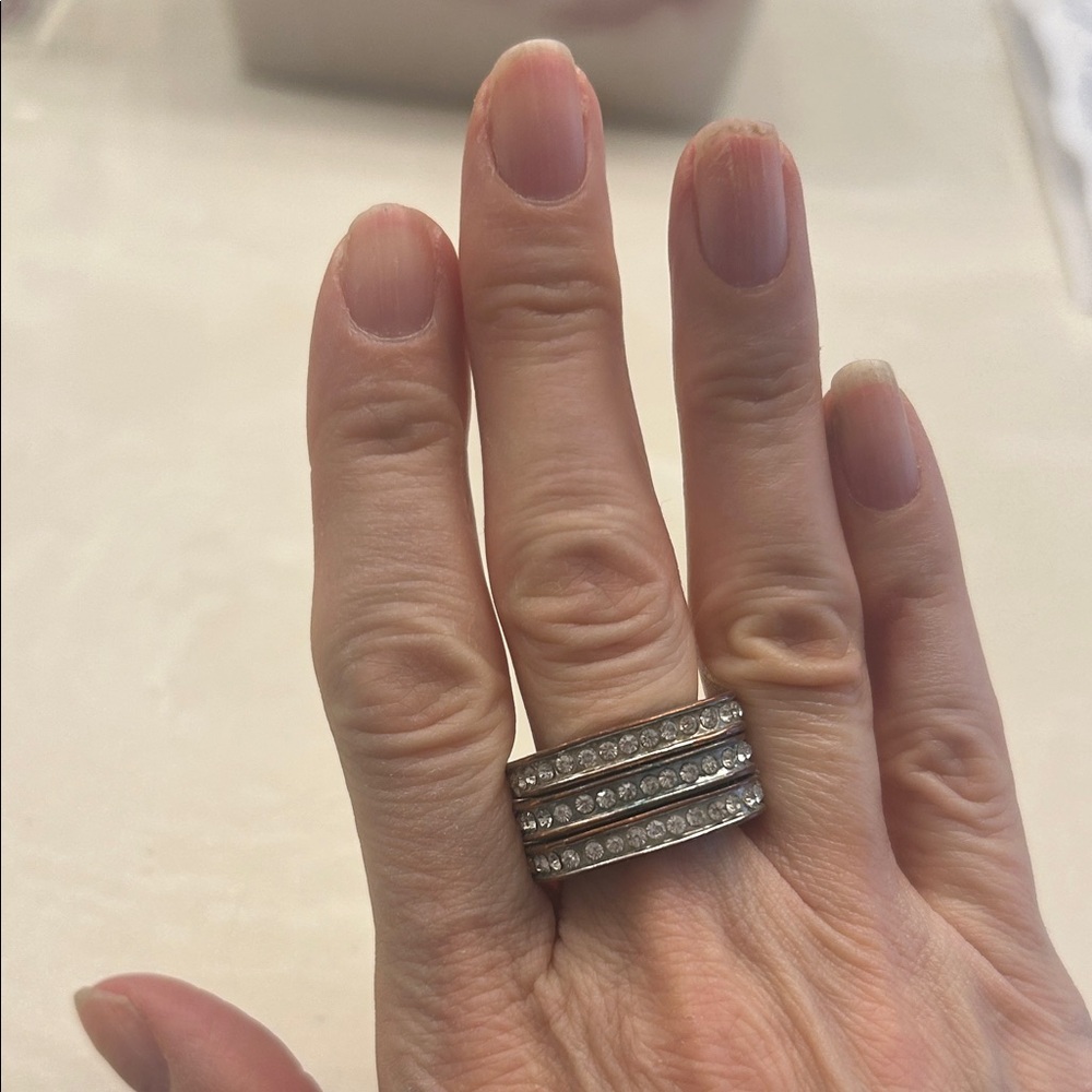 Triple Row Crystal Band Ring in Silver